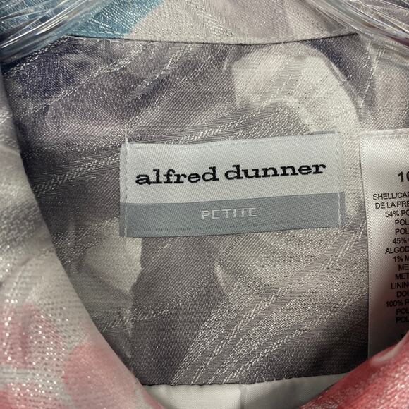 Alfred Dunner Jacket Womens 10 Petite Pink Blue Floral Zip Shiny Lightweight - Picture 5 of 10